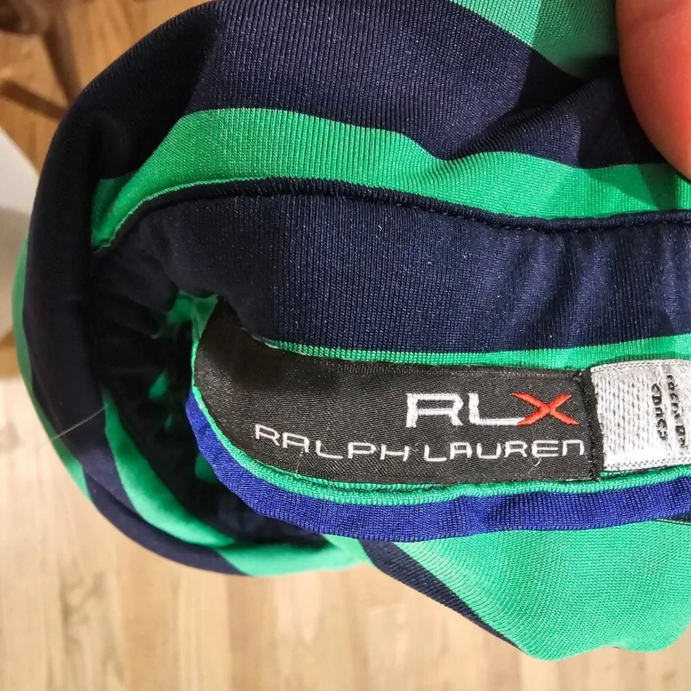 RLX Ralph Lauren Men's S Golf Polo Shirt Green Navy Stripe Performance Stretch